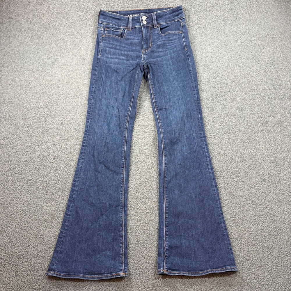 American Eagle Jeans Womens 2 Short Blue Hi-Rise Artist Flare Super Stretch